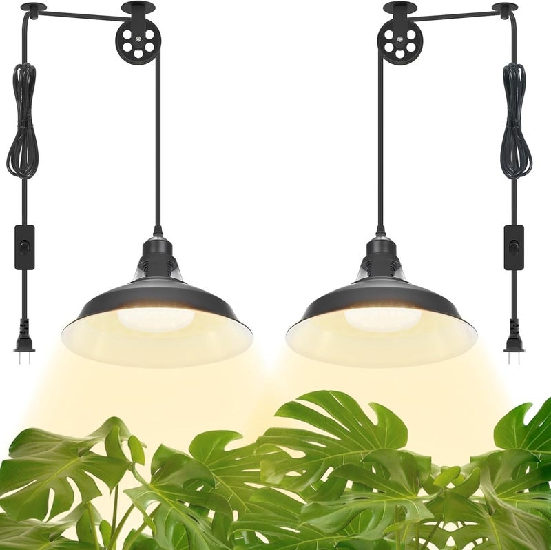 MYSWEETY Hanging Grow Light, Full Spectrum Hanging Plant Lights for Indoor, Vintage Decorative Grow Lights with 16.4FT Power Cord, Plug in Pendant Light with Adjustable Pulley for Plants, Flowers (2) - Image 1